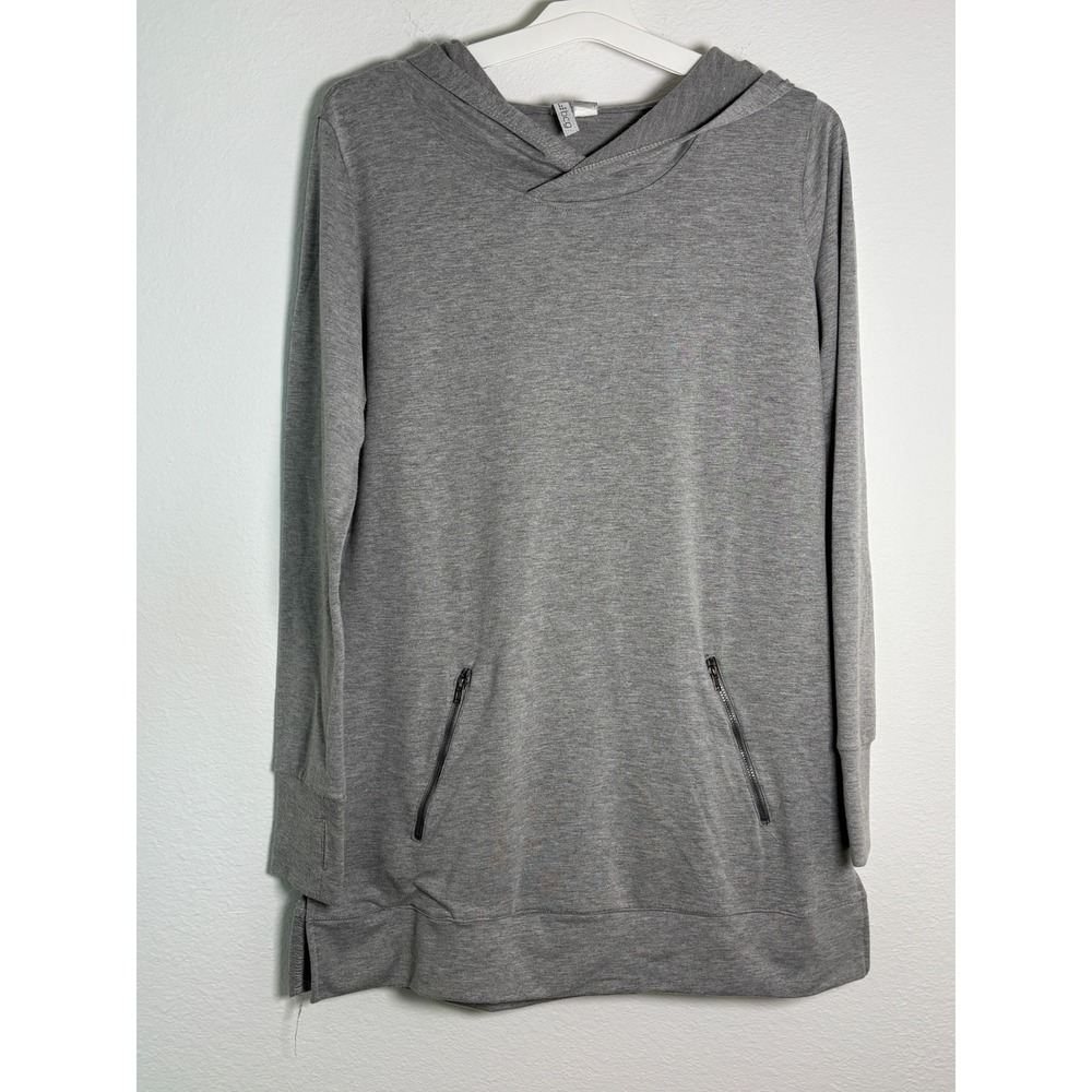 BCG Womens Gray Longline Tunic Hoodie Zipper Pockets Thumbholes Size L